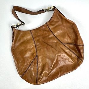 LUCE Leather Hobo Bag Handcrafted Caramel Brown Heavy Brass Hardware & Studs